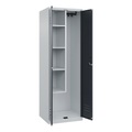C+P Putzmittelspind Classic PLUS, 1 Abteil, Trennwand mittig, verkürzt, lichtgrau / grau, B 600 mm, mit Bodengleitern, Zylinderschloss