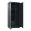 C+P Putzmittelspind Classic PLUS, 1 Abteil, Trennwand mittig, verkürzt, grau, B 800 mm, mit Bodengleitern, Zylinderschloss
