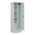 C+P Putzmittelspind Classic PLUS, 1 Abteil, Trennwand mittig, verkürzt, lichtgrau, B 600 mm, mit Bodensockel, Drehriegel