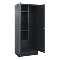 C+P Putzmittelspind Classic PLUS, 1 Abteil, Trennwand mittig, verkürzt, grau, B 800 mm, mit Bodensockel, Zylinderschloss
