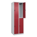 C+P Doppelstock-Spind Classic PLUS, 2 Abteile, HxBxT 1.850 x 600 x 500 mm, lichtgrau, rubinrot, für Vorhängeschloss, 4 Fächer