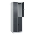 C+P Doppelstock-Spind Classic PLUS, 2 Abteile, lichtgrau / grau, HxB 1850 x 600 mm, mit Bodengleitern, Drehriegel