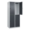 C+P Doppelstock-Spind Classic PLUS, 2 Abteile, lichtgrau / grau, HxB 1850 x 800 mm, mit Bodengleitern, Drehriegel