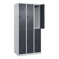 C+P Doppelstock-Spind Classic PLUS, 3 Abteile, lichtgrau / grau, HxB 1850 x 900 mm, mit Bodengleitern, Drehriegel