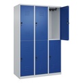 C+P Doppelstock-Spind Classic PLUS, 3 Abteile, lichtgrau / enzianblau, HxB 1850 x 1200 mm, mit Bodengleitern, Drehriegel