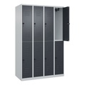 C+P Doppelstock-Spind Classic PLUS, 4 Abteile, lichtgrau / grau, HxB 1850 x 1200 mm, mit Bodengleitern, Drehriegel