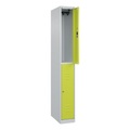 C+P Doppelstock-Spind Classic PLUS, 1 Abteil, HxBxT 1.850 x 250 x 500 mm, lichtgrau, clowngrün, Zylinderschloss, 2 Fächer