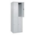 C+P Doppelstock-Spind Classic PLUS, 2 Abteile, lichtgrau, HxB 1850 x 600 mm, mit Bodengleitern, Zylinderschloss