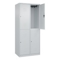 C+P Doppelstock-Spind Classic PLUS, 2 Abteile, lichtgrau, HxB 1850 x 800 mm, mit Bodengleitern, Zylinderschloss