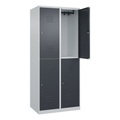C+P Doppelstock-Spind Classic PLUS, 2 Abteile, lichtgrau / grau, HxB 1850 x 800 mm, mit Bodengleitern, Zylinderschloss