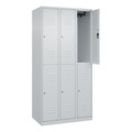 C+P Doppelstock-Spind Classic PLUS, 3 Abteile, lichtgrau, HxB 1850 x 900 mm, mit Bodengleitern, Zylinderschloss