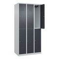 C+P Doppelstock-Spind Classic PLUS, 3 Abteile, lichtgrau / grau, HxB 1850 x 900 mm, mit Bodengleitern, Zylinderschloss