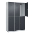 C+P Doppelstock-Spind Classic PLUS, 3 Abteile, lichtgrau / grau, HxB 1850 x 1200 mm, mit Bodengleitern, Zylinderschloss
