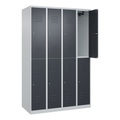 C+P Doppelstock-Spind Classic PLUS, 4 Abteile, lichtgrau / grau, HxB 1850 x 1200 mm, mit Bodengleitern, Zylinderschloss