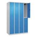 C+P Doppelstock-Spind Classic PLUS, 4 Abteile, lichtgrau / lichtblau, HxB 1850 x 1200 mm, mit Bodengleitern, Zylinderschloss