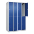 C+P Doppelstock-Spind Classic PLUS, 4 Abteile, lichtgrau / enzianblau, HxB 1850 x 1200 mm, mit Bodengleitern, Zylinderschloss