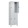 C+P Doppelstock-Spind Classic PLUS, 2 Abteile, lichtgrau, HxB 1950 x 600 mm, mit Füßen, Drehriegel