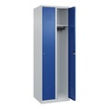 C+P Spind Classic PLUS, 2 Abteile, lichtgrau / enzianblau, B 600 mm, mit Bodengleitern, Zylinderschloss