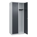 C+P Spind Classic PLUS, 2 Abteile, lichtgrau / grau, B 800 mm, mit Bodengleitern, Zylinderschloss