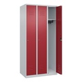 C+P Spind Classic PLUS, 3 Abteile, HxBxT 1.850 x 900 x 500 mm, lichtgrau, rubinrot, Zylinderschloss, ohne Mitteltrennwand