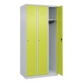 C+P Spind Classic PLUS, 3 Abteile, HxBxT 1.850 x 900 x 500 mm, lichtgrau, clowngrün, Zylinderschloss, ohne Mitteltrennwand