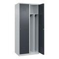 C+P Spind Classic PLUS, 2 Abteile, lichtgrau / grau, B 800 mm, mit Bodengleitern, Zylinderschloss, Trennwand mittig
