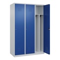 C+P Spind Classic PLUS, 3 Abteile, lichtgrau / enzianblau, B 1200 mm, mit Bodengleitern, Zylinderschloss, Trennwand mittig