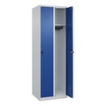 C+P Spind Classic PLUS, 2 Abteile, lichtgrau / enzianblau, B 600 mm, mit Bodengleitern, Drehriegel