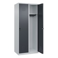 C+P Spind Classic PLUS, 2 Abteile, lichtgrau / grau, B 800 mm, mit Bodengleitern, Drehriegel