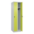 C+P Spind Classic PLUS, 2 Abteile, HxBxT 1.850 x 500 x 500 mm, lichtgrau, clowngrün, für Vorhängeschloss, ohne Mitteltrennwand