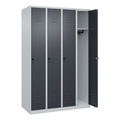 C+P Spind Classic PLUS, 4 Abteile, lichtgrau / grau, B 1200 mm, mit Bodengleitern, Drehriegel