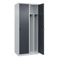 C+P Spind Classic PLUS, 2 Abteile, lichtgrau / grau, B 800 mm, mit Bodengleitern, Drehriegel, Trennwand mittig