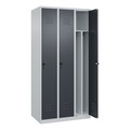 C+P Spind Classic PLUS, 3 Abteile, lichtgrau / grau, B 900 mm, mit Bodengleitern, Drehriegel, Trennwand mittig