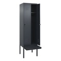 C+P Spind Classic PLUS Sitzbank, 2 Abteile, grau, B 600 mm, Sicherheits-Drehriegel, auskragend, Kunststoff