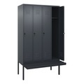 C+P Spind Classic PLUS Sitzbank, 4 Abteile, grau, B 1200 mm, Sicherheits-Drehriegel, auskragend, Kunststoff