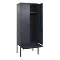 C+P Spind Classic PLUS Sitzbank, 2 Abteile, grau, B 800 mm, Zylinderschloss, auskragend, Kunststoff
