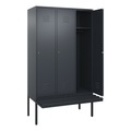 C+P Spind Classic PLUS Sitzbank, 3 Abteile, grau, B 1200 mm, Zylinderschloss, auskragend, Kunststoff
