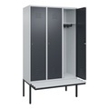 C+P Spind Classic PLUS Sitzbank, 3 Abteile, lichtgrau / grau, B 1200 mm, Zylinderschloss, auskragend, Kunststoff