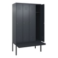C+P Spind Classic PLUS Sitzbank, 4 Abteile, grau, B 1200 mm, Zylinderschloss, auskragend, Kunststoff