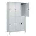 C+P Doppelstock-Spind Classic PLUS, 3 Abteile, lichtgrau, HxB 1950 x 1200 mm, mit Füßen, Drehriegel
