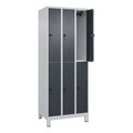 C+P Doppelstock-Spind Classic PLUS, Füsse, 3 Abteile, HxBxT 1.950 x 750 x 500 mm, lichtgrau, anthrazitgrau, 6 Fächer, für Vorhängeschloss