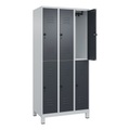 C+P Doppelstock-Spind Classic PLUS, 3 Abteile, lichtgrau / grau, HxB 1950 x 900 mm, mit Füßen, Drehriegel