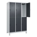 C+P Doppelstock-Spind Classic PLUS, 3 Abteile, lichtgrau / grau, HxB 1950 x 1200 mm, mit Füßen, Drehriegel