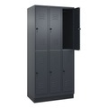 C+P Doppelstock-Spind Classic PLUS, 3 Abteile, grau, HxB 1950 x 900 mm, mit Bodensockel, Drehriegel