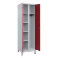 C+P Mehrzweck-Putzmittelschrank Classic PLUS, Füsse, 2 Abteile, HxBxT 1.950 x 600 x 500 mm, lichtgrau, rubinrot, für Vorhängeschloss
