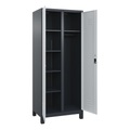 C+P Mehrzweck-Putzmittelschrank Classic PLUS, Füsse, 2 Abteile, HxBxT 1.950 x 800 x 500 mm, anthrazitgrau, lichtgrau, für Vorhängeschloss
