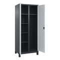 C+P Mehrzweck-Putzmittelschrank Classic PLUS, Füsse, 2 Abteile, HxBxT 1.950 x 800 x 500 mm, anthrazitgrau, lichtgrau, Zylinderschloss