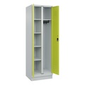 C+P Mehrzweck-Putzmittelschrank Classic PLUS, Sockel, 2 Abteile, HxBxT 1.950 x 600 x 500 mm, lichtgrau, clowngrün, für Vorhängeschloss
