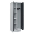 C+P Putzmittelspind Classic PLUS, 1 Abteil, Trennwand mittig, lichtgrau / grau, B 600 mm, mit Bodensockel, Drehriegel