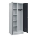 C+P Putzmittelspind Classic PLUS, 1 Abteil, Trennwand mittig, lichtgrau / grau, B 800 mm, mit Bodensockel, Drehriegel